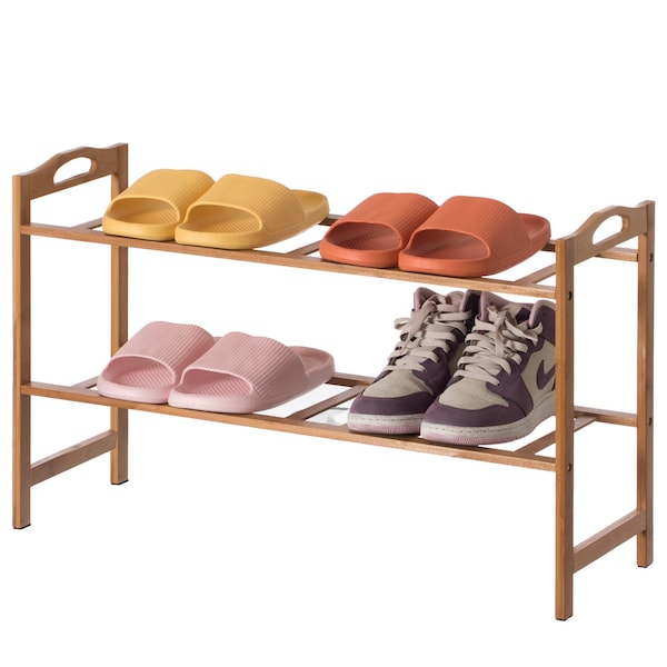 Basicwise Bamboo Storage Shoe Rack, Free Standing Shoe Organizer Storage Rack, 2 Tier QI004330.2 - main
